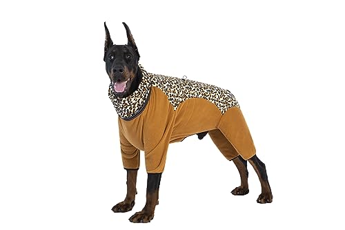 BT Bär Hund Winter Kleidung, Extra warme Hund Fleece Reißverschluss Pyjamas, Haustier Hund Cozy Onesie Jumpsuit PJS Kleidung für mittlere Hunde Große Hunde(L,Leopard) von BT Bear