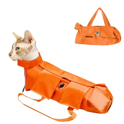 BT Bear Faltbare Katzenpflegetasche, Katzenschutztasche, Kratzschutz, Beißtasche für Haustiere, feste Tasche für Krallenpflege, Nageltrimmen, Augentropfen, Ohrreiniger (L, Orange) von BT Bear