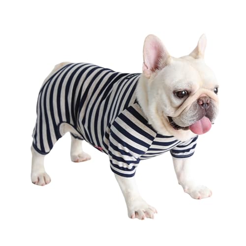 BT Bear Fat Dog Clothes,Dog Classic Striped Pajamas Soft Cotton Jumpsuit Mops French Bulldog Onesies Costume for Puppy Small Medium Dogs (Navy Blue, X-Small) von BT Bear