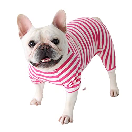 BT Bear Fette Hundekleidung, klassischer gestreifter Pyjama, weicher Baumwoll-Overall, Mops, französische Bulldogge, Einteiler, Kostüm für Katzen, Welpen, kleine, mittelgroße Hunde (Rosa, XXL) von BT Bear