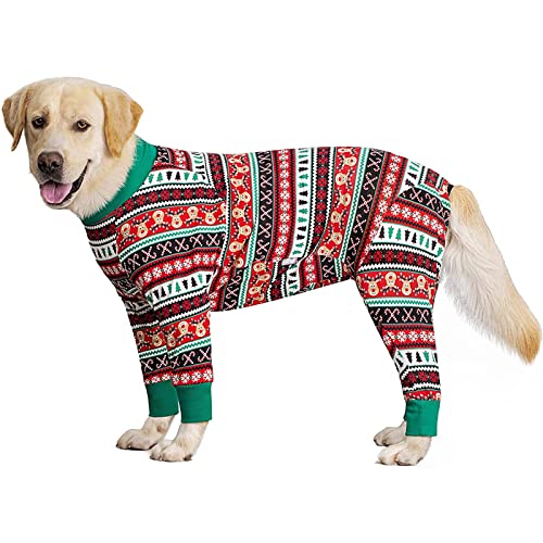 BT Bear Große Hundekleidung, Hunde-Einteiler, Kleidung, schützt Gelenke, Haustier-Pyjama, PJS, Hunde-Overall für mittelgroße und große Hunde (rotes Weihnachten, 7XL) von BT Bear