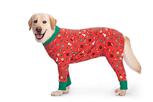 BT Bear Haustier-Einteiler für große Hunde, schützen die Gelenke, Haustier-Pyjama, PJS-Hundeoverall für mittelgroße und große Hunde (5XL, Rot Weihnachten) von BT Bear