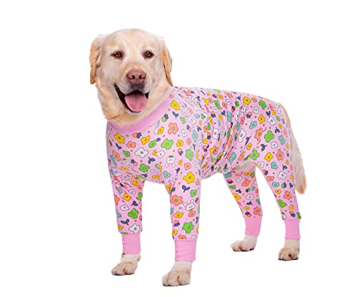 BT Bear Elastischer Haustier-Einteiler für große Hunde, schützt Gelenke, Anti-Haare, Lecken, Wundschutz, Haustier-Pyjama, Overall für mittelgroße und große Hunde (XXL, rosa Blumen) von BT Bear