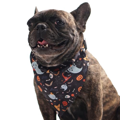 BT Bear Halloween-Hundehalstuch, Halloween-Kostüm, Haustier-Halsband, Kürbis, Geist, Fledermaus, Haustier-Schal für mittelgroße und große Hunde (Größe L, schwarzer Geist) von BT Bear