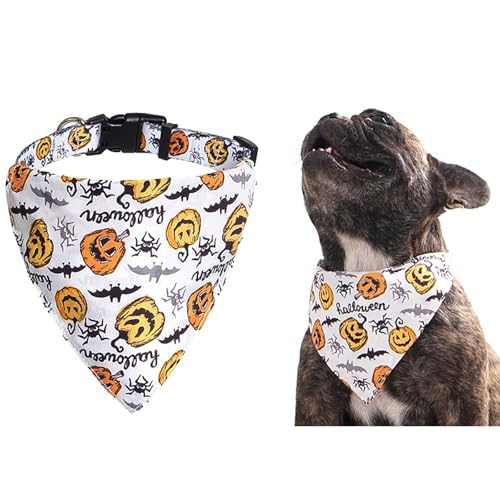 BT Bear Halloween-Hundehalstuch, Halloween-Kostüm, Haustierhalsband, Kürbis, Geist, Fledermaus, Haustier-Schal für Katzen, kleine Hunde, mittelgroße Hunde, Größe S, Weiß von BT Bear