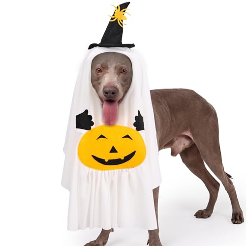 BT Bear Halloween-Kostüm für Haustiere, Kürbis-Geist, Umhang für Hund und Katze, Halloween-Umhang, Urlaub, Cosplay-Kostüme (Weiß, S) von BT Bear