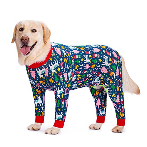 BT Bear Hunde-Einteiler für große Hunde, schützt die Gelenke, Haustier-Pyjama, Pyjama, Overall für mittelgroße und große Hunde (grün, Weihnachten, 6XL) von BT Bear