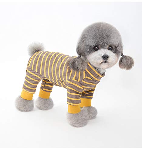 BT Bear Hunde-Pyjama, gestreift, Haustier-Overall, weiche Baumwolle, Hundekleidung, atmungsaktiv, Haustier-Einteiler, gemütlicher Body für Welpen, kleine Hunde, Katzen (M, Gelb) von BT Bear