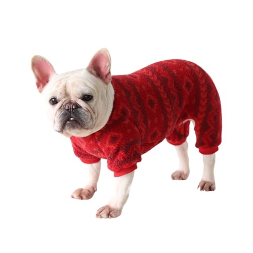 BT Bear Hunde-Pyjama, weich, warm, Fleece-Overall, niedliche Haustierkleidung, Einteiler, Kostüm für Welpen, kleine, mittelgroße Hunde, Mops, Französische Bulldogge (rotes Muster, XL) von BT Bear