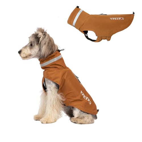 BT Bear Hunde-Regenmantel, verstellbar, wasserdicht, leicht, mit reflektierenden Streifen, Hundeponcho, Regenmantel für kleine Hunde, Braun, Größe L von BT Bear