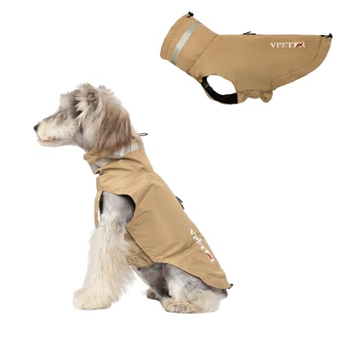 BT Bear Hunde-Regenmantel, verstellbar, wasserdicht, leicht, mit reflektierenden Streifen, Hundeponcho, Regenmantel für kleine mittelgroße Hunde, Khaki, Größe XL von BT Bear