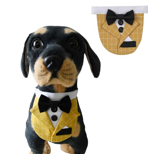 BT Bear Hunde-Smoking, Hundehalstuch, Hundehalsband mit Fliege, verstellbar, Haustierparty, Hochzeitskleidung, Outfit, Cosplay für mittelgroße und große Hunde (Gelb, L) von BT Bear