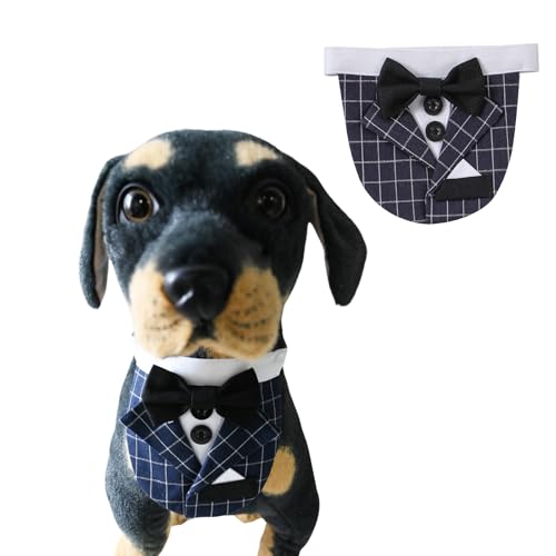 BT Bear Hunde-Smoking, Hundehalstuch, Hundehalsband mit Fliege, verstellbar, Haustierparty, Hochzeitskleidung, Outfit, Cosplay für mittelgroße und große Hunde (Marineblau, Größe L) von BT Bear