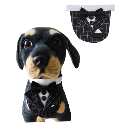 BT Bear Hunde-Smoking-Bandana, Hundehalsband mit Fliege, verstellbar, Haustierparty, Hochzeitskleidung, Outfit Cosplay für Katzen, kleine Hunde, mittelgroße Hunde (schwarzes Gitter, S) von BT Bear