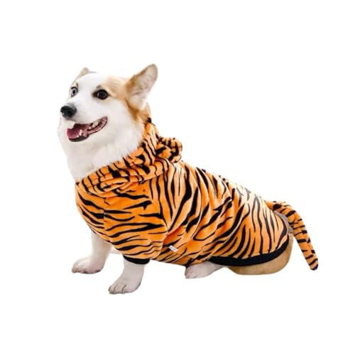 BT Bear Hunde-Winterkleidung, Hunde-Wintertiere, Cosplay-Kostüm, Flanell-Kapuzenpullover, Pyjama, warmer Wintermantel, Pyjama, Kleidung für Welpen, kleine und mittelgroße Hunde (Größe XXL, Tiger) von BT Bear