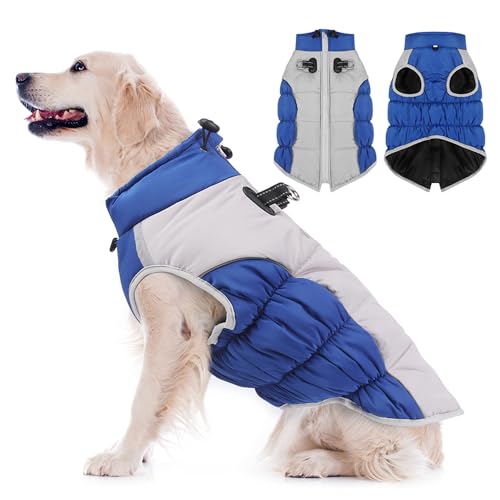 BT Bear Hunde-Wintermantel, verstellbar, wasserdicht, reflektierend, warme Hundejacke, kaltes Wetter, Haustier-Outdoor-Kleidung für mittelgroße Hunde und große Hunde, Größe 6XL, Blau von BT Bear