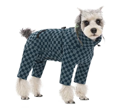 BT Bear Hunde-Wintermantel, warmer Fleece-Hundemantel für kaltes Wetter, kariert, Hunde-Overall, Rollkragen, Winterkleidung für kleine und mittelgroße Hunde, Blau, Größe XXL von BT Bear