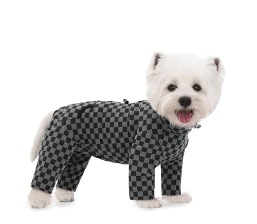 BT Bear Hunde-Wintermantel, warmer Fleece-Hundemantel für kaltes Wetter, kariert, Hunde-Overall, Rollkragen, Winterkleidung für kleine und mittelgroße Hunde, Schwarz, Größe XXL von BT Bear