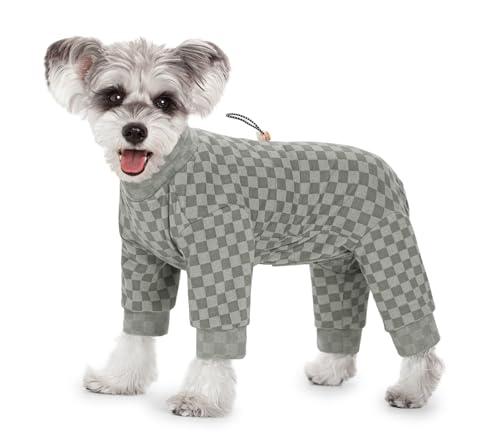 BT Bear Hunde-Wintermantel, warmer Fleece-Hundemantel für kaltes Wetter, karierter Hunde-Pyjama, Pullover, Hunde-Overall, Rollkragen, Winterkleidung für kleine und mittelgroße Hunde, Grau, Größe XXL von BT Bear