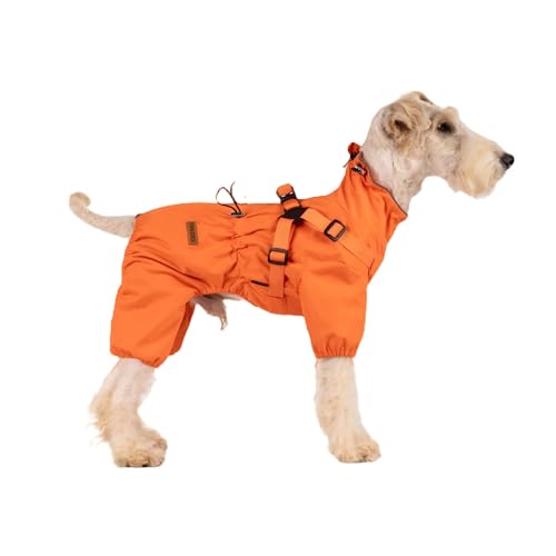 BT Bear Hundegeschirr, Regenmantel, verstellbar, 4 Beine, Hundejacke mit Geschirr, reflektierender Overall, wasserdichter Mantel für kleine Hunde, Orange, Größe M von BT Bear