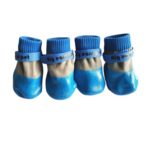 BT Bear Hundeschuhe, Set mit 4 Hundeschuhen, wasserdicht, rutschfest, Gummisohle, Haustiersocken für Ausflüge, Pfotenschutz für kleine, mittelgroße Hunde, Blau, Größe L von BT Bear