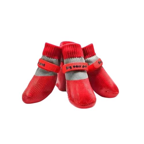 BT Bear Hundeschuhe, Set mit 4 Hundeschuhen, wasserdicht, rutschfest, Gummisohle, Haustiersocken für Ausflüge, Pfotenschutz für kleine Hunde, Rot, Größe M von BT Bear