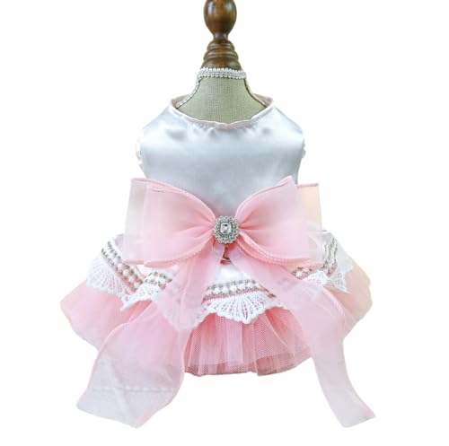 BT Bear Kleines Hundekleid, Welpenrock, Retro-Schleife, Prinzessinnenkleid, Tutu-Rock, Hochzeit, Spitzenkleid für Katzen, kleine Hunde, Mädchen (Rosa, Größe L) von BT Bear