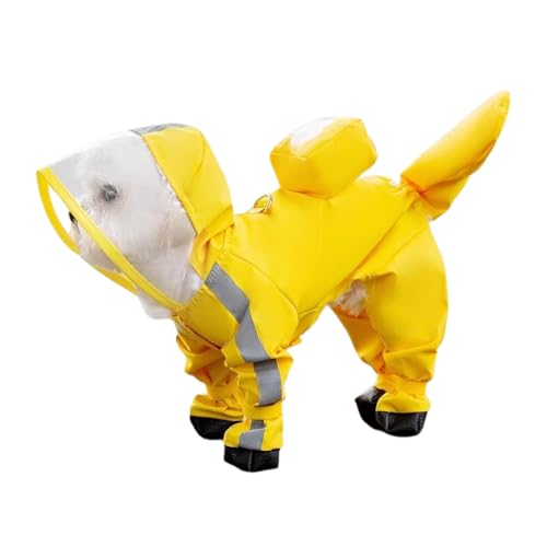 BT Bear Regenmantel für kleine Hunde mit Regenschuhen, vollständige Abdeckung, wasserdicht mit Rucksack, reflektierender Hunde-Regenmantel, Regenstiefel für kleine, mittelgroße Hunde, XL, Gelb von BT Bear