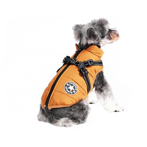 BT Bear Warme Hundemäntel, wasserdichte Hundekleidung, warme Winterweste, Hundejacke mit Geschirr für Katzen, Welpen, kleine Hunde (Orange, M) von BT Bear