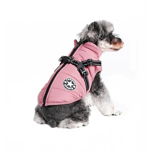 BT Bear Warme Hundemäntel, wasserdichte Hundekleidung, warme Winterweste, Hundejacke mit Geschirr für Katzen, Welpen, kleine Hunde (Rosa, M) von BT Bear