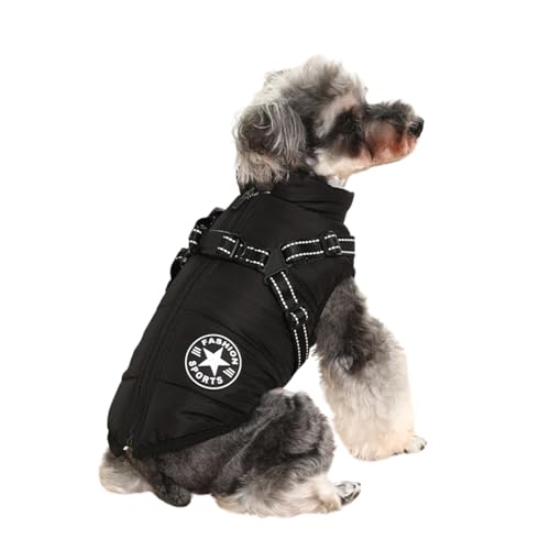 BT Bear Warme Hundemäntel, wasserdichte Hundekleidung, warme Winterweste, Hundejacke mit Geschirr für Katzen, Welpen, kleine Hunde (Schwarz, M) von BT Bear