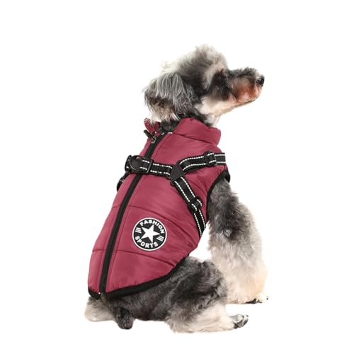 BT Bear Warme Hundemäntel, wasserdichte Hundekleidung, warme Winterweste, Hundejacke mit Geschirr für Katzen, Welpen, kleine Hunde (lila, M) von BT Bear