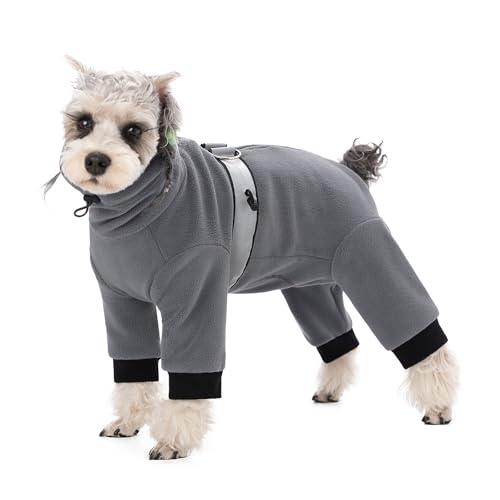 BT Bear Warme Mäntel für Hunde, verstellbare 4 Beine, warmer Fleece-Overall mit D-Ring, Hunde-Wintermantel für kleine Hunde, Grau, Größe M von BT Bear