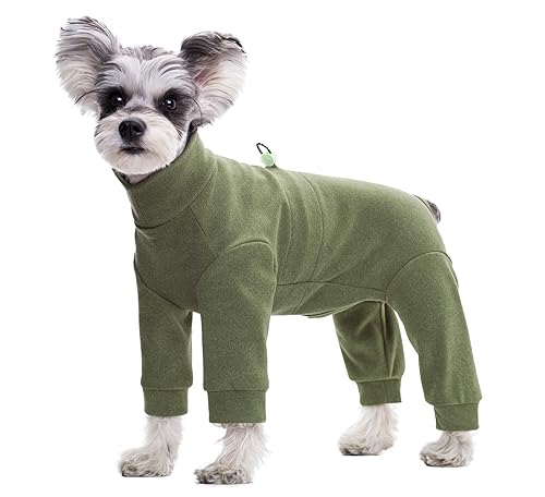 BT Bear Warmer Mantel für Hunde, elastischer, warmer Samt, Haustier-Einteiler, Kleidung, schützt Gelenke, Anti-Haare, Anti-Lecken, Hunde-Pyjama für Welpen, Katzen, kleine Hunde (XS, Olivgrün) von BT Bear