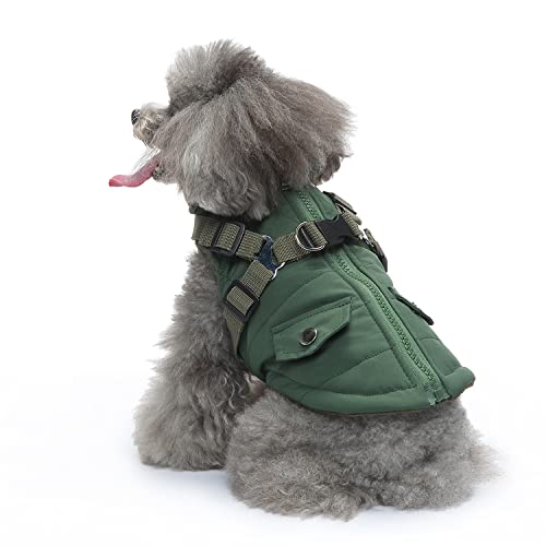 BT Bear Warmer Wintermantel für kleine Hunde, mit Geschirr, Welpen, Haustier, winddicht, Winterjacke, Weste, Kostüme für kleine, mittelgroße Hunde (Grün, XXL) von BT Bear