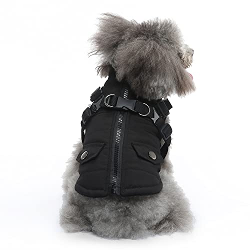 BT Bear Warmer Wintermantel für kleine Hunde, mit Geschirr, Welpen, Haustier, winddicht, Winterjacke, Weste, Kostüme für kleine Hunde (schwarz, S) von BT Bear