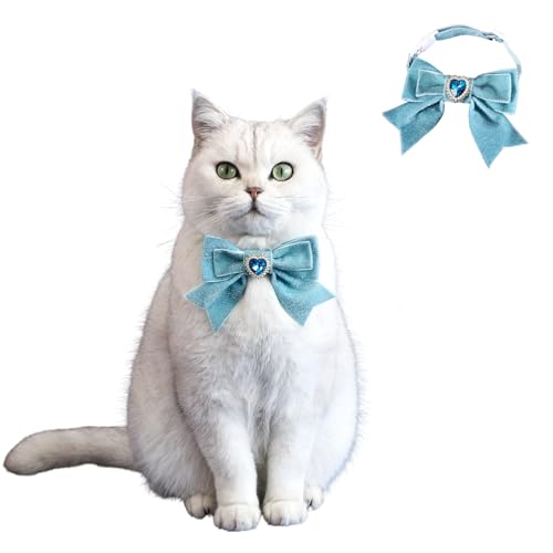 BT Bear Weihnachtshalsband für Katzen, handgefertigt, Samt, Weihnachtsfliege, Haustier-Neujahrs-Halsband für Katzen, Welpen, kleine Hunde, Blau, 2 Stück von BT Bear