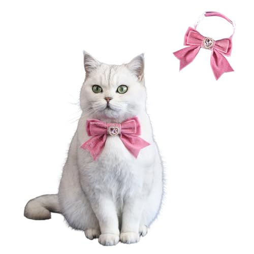 BT Bear Weihnachtshalsband für Katzen, handgefertigt, Samt, Weihnachtsfliege, Haustier-Neujahrs-Halsband für Katzen, Welpen, kleine Hunde, Rosa, 2 Stück von BT Bear