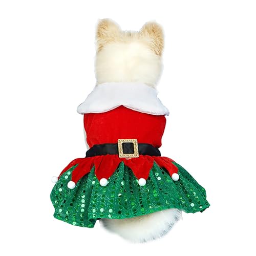 BT Bear Weihnachtskostüm für Hunde, Samt, Weihnachtsmann, Haustierkleidung, Winterrock, Outfit, Party-Kostüm für Katzen, Welpen, kleine Hunde, grünes Kleid, Größe XL von BT Bear