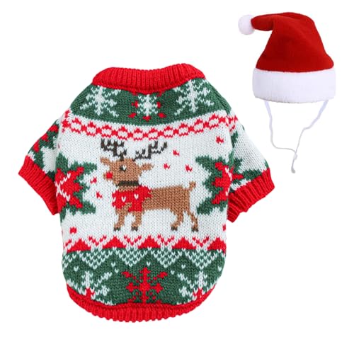 BT Bear Weihnachtspullover für Haustiere, mit Weihnachtsmütze, Welpen-Weihnachtspullover, Rentier, Schneeflocke, Pullover für Kätzchen, Welpen, kleine Hunde, Größe S von BT Bear