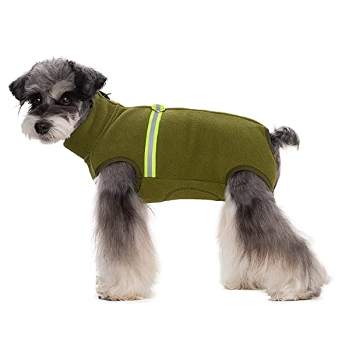 BT Bear Winterkleidung für kleine Hunde, Winterkleidung, Mantel, weiches Fleece mit reflektierendem Hunde-Einteiler, Overall, Welpen-Haustier-Pyjama-Kostüm (olivgrün, S) von BT Bear