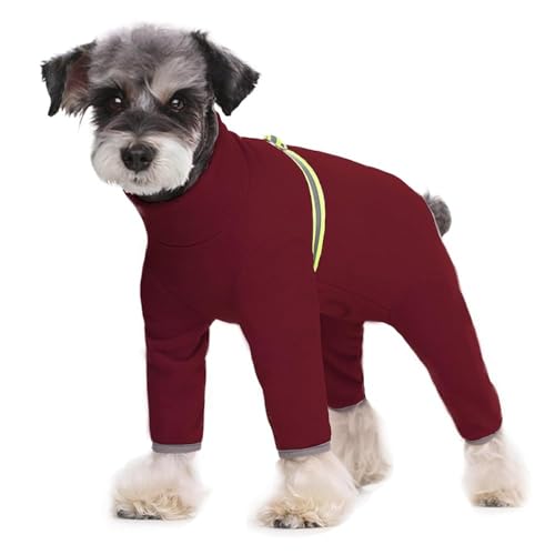 BT Bear Winterkleidung für kleine Hunde, warmer Wintermantel, weiches Fleece mit reflektierendem Reißverschluss, Hunde-Einteiler, Jumpsuit, Welpen-Haustier-Pyjama, Kostüm, Bekleidung (Rot, L) von BT Bear