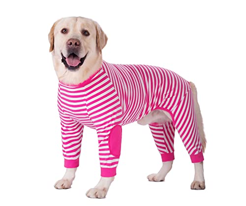 Große Hund Kleidung Hund Pyjamas Flexible Reißverschluss gestreifte Hund Jumpsuit Kostüm Kleidung für mittlere Hunde Große Hunde (6, Hot Pink) von BT Bear