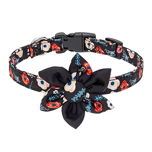 Haustier-Halsband, abnehmbares Stoff-Blumen-Hundehalsband, Sicherheitsschnalle, Katzenhalsband, 1,5 x 30–40 cm, für Katzen, Welpen, kleine Hunde, Schwarz von BT Bear