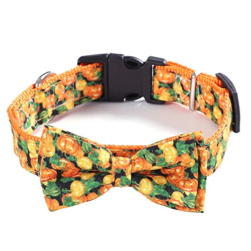 Haustier-Halsband, weiches Halloween-Hundehalsband mit Fliege, verstellbare Schnalle, Katzenhalsband für Katzen, Welpen, kleine Hunde, mittelgroße Hunde, (L, gelber Kürbis) von BT Bear