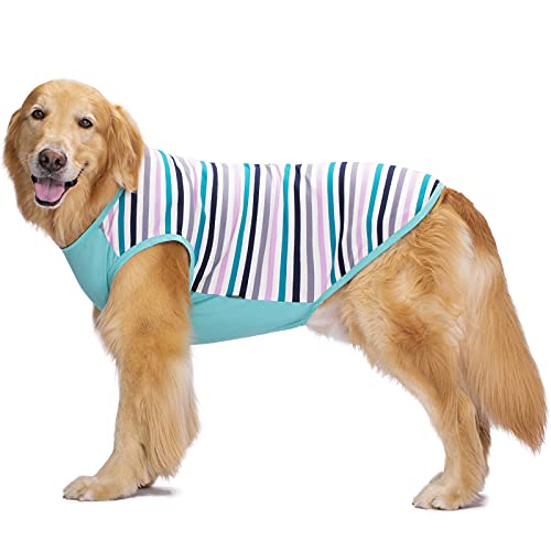 Haustier-Kleidung, Hundekleidung, Sommer-Shirt, gestreift, atmungsaktiv, kühles Netzgewebe, Sonnenschutzweste, T-Shirt für mittelgroße Hunde, große Hunde (blau, 34: Rücken 65 cm, Brust 88 cm) von BT Bear