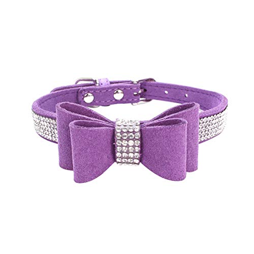 HaustierHalsband, glitzernde StrassHundehalsband, Fliege, Kristall, Diamant, weiches SamtLeder, Haustierhalsband für Katzen, Welpen, kleine Hunde, mittelgroße Hunde, große Hunde (M (42 x 2 cm), von BT Bear