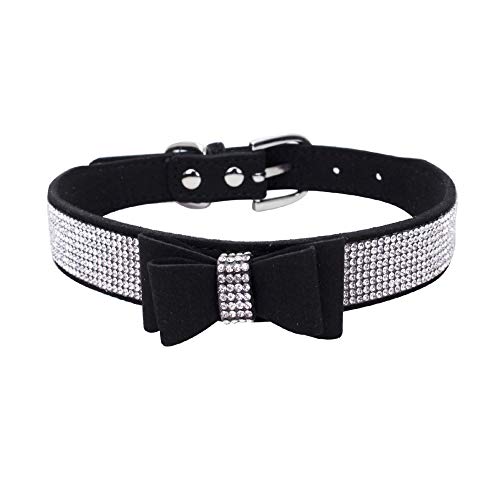 HaustierHalsband, glitzernde StrassHundehalsband, Fliege, Kristall, Diamant, weiches SamtLeder, Haustierhalsband für Katzen, Welpen, kleine Hunde, mittelgroße Hunde, große Hunde (XXS (25 x 1,5 von BT Bear