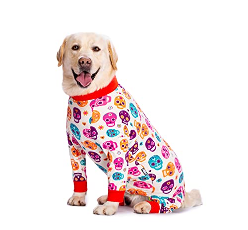 Hundekleidung, Cartoon-Druck, vierbeinig, volle Abdeckung, Pullover, Hunde-Pyjama, Overall, Kostüme, Haustier-Schlafanzug für mittelgroße Hunde und große Hunde (28, weißer Totenkopf) von BT Bear