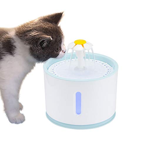 Katzen Wasserbrunnen, 2.4L Kitty Spout Katze Wasserspender zum Trinken mit LED-Kontrollleuchte und Aktivkohlefilter, wiederaufladbarer Haustier-Wasser-Getränkebrunnen für mehrere Haustiere von BTBHIHO